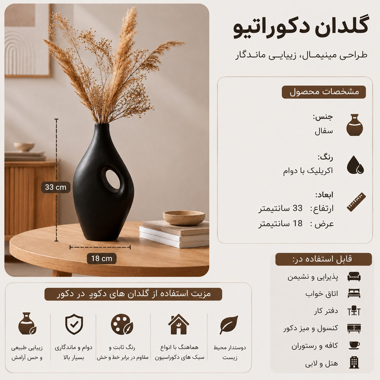 مشخصات فنی گلدان دکوری مینیمال سفال بمون