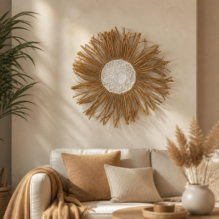 دیوارکوب دکوراتیو گرد رافیا